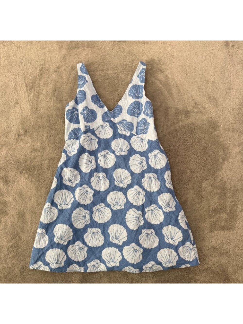 Abercrombie & Fitch Blue Seashells Linen Blend Mini Dress Womens MEDIUM Pockets